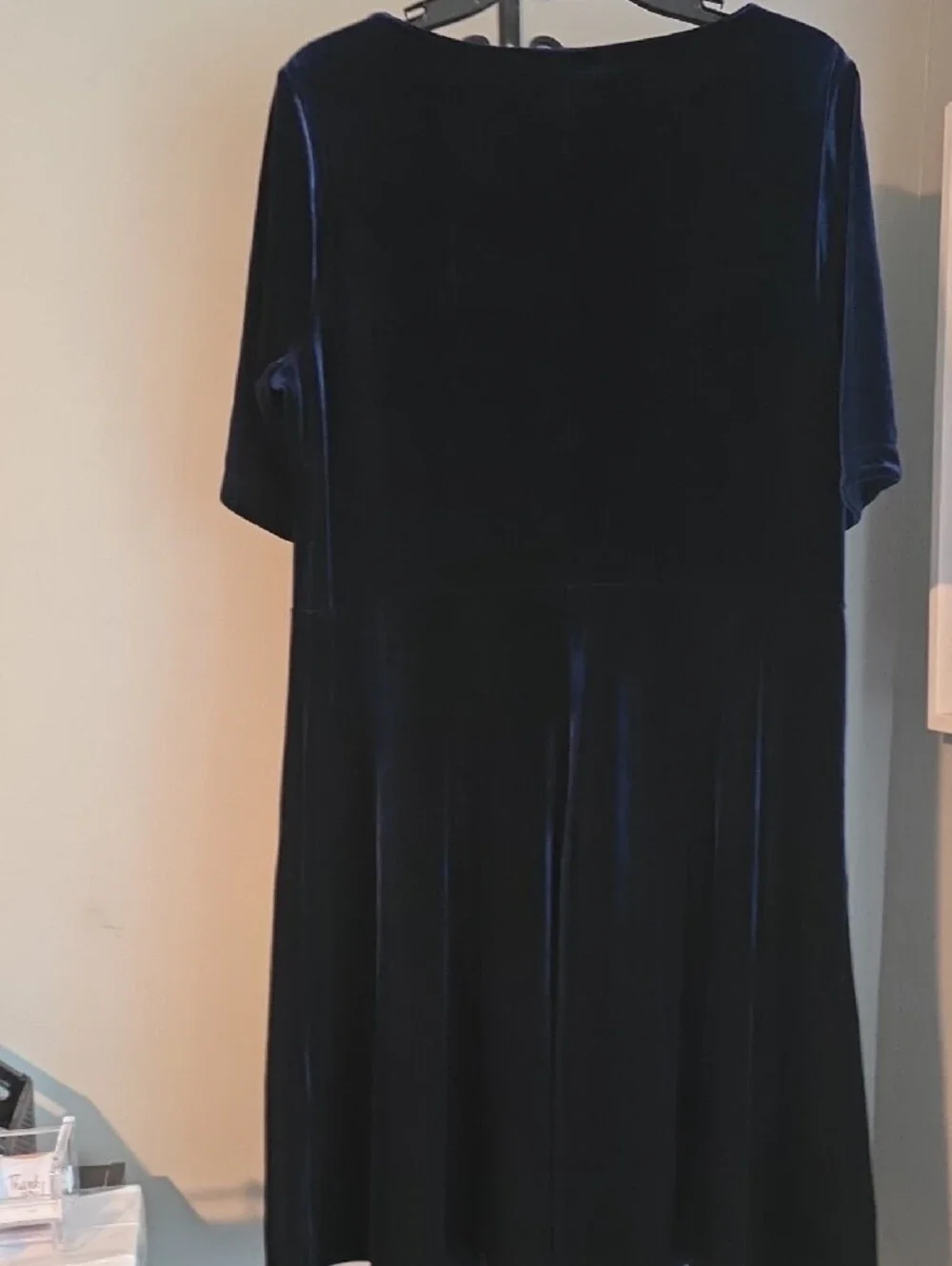 Lands' End Midnight Blue Velvet Midi Dress Size XL/P 18